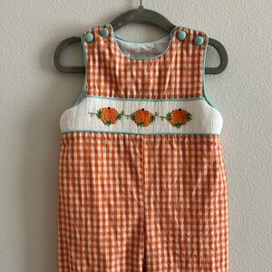 Pleats and Stitches Orange Gingham Smocked Pumpkin Jon Jon